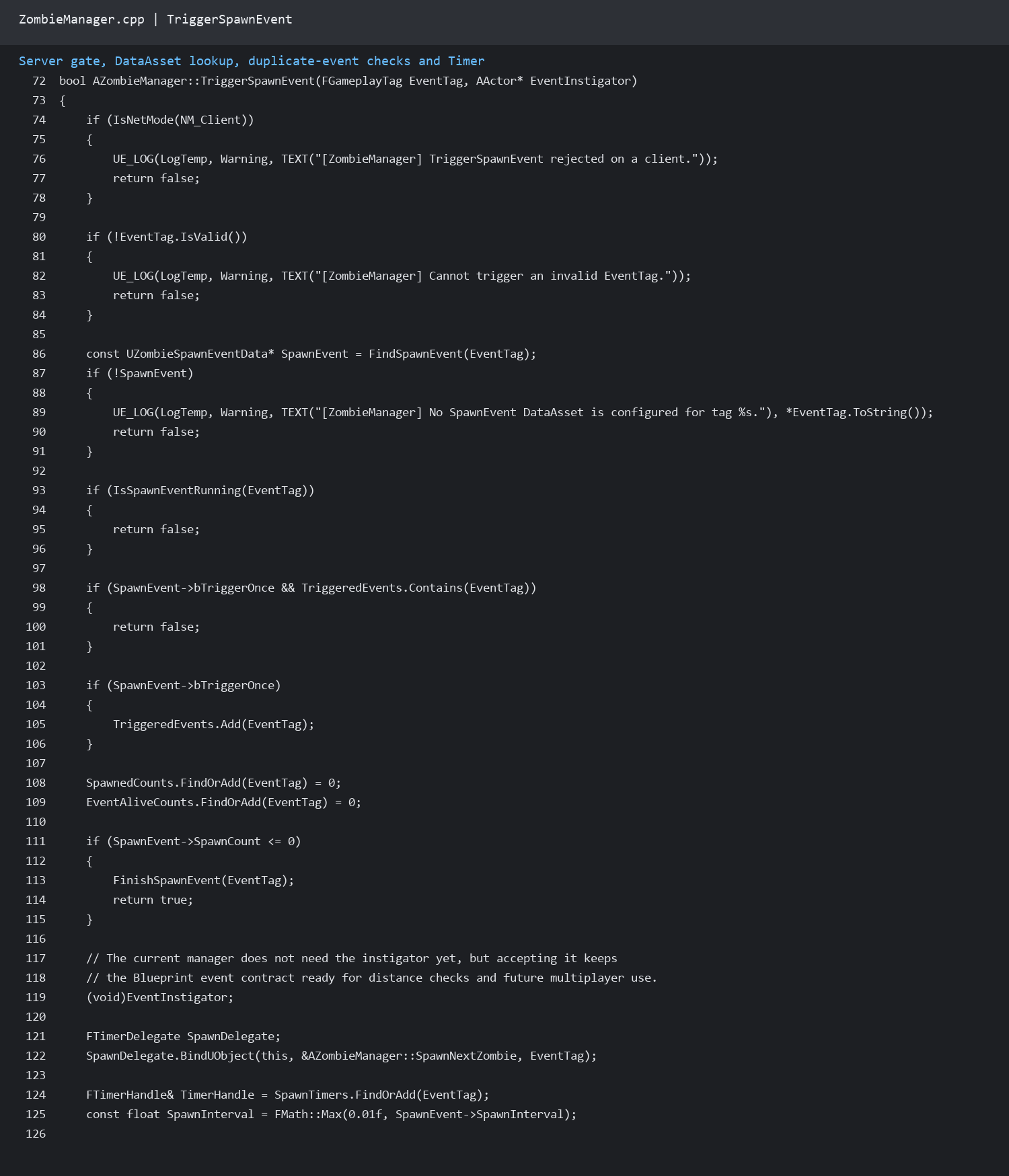 TriggerSpawnEvent 关键 C++ 代码